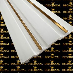 Dubai Beyaz Gold Lambri Pane Dubai Beyaz Gold Lambri Panel, PVC Lambri Modelleri, Gold Şeritli Lambri Panel, Dekoratif Duvar Kaplama Çözümleri, Modern İç Mekân Lambri, Dayanıklı PVC Lambri