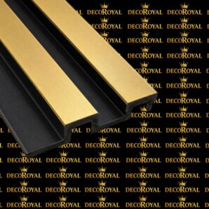 Siyah Gold Elite Lambiri, iki dişli (2 fugalı), tek oluklu kalın formu ve polimer PVC yapısıyla modern iç mekân duvar dekorasyonları için geliştirilmiş dekoratif duvar kaplama modelidir. Gold yüzey ile siyah gövdenin oluşturduğu kontrast görünüm; TV ünitesi arkası, salon, antre, mağaza, ofis ve lüks yaşam alanlarında şık ve mimari bir atmosfer oluşturur. DecoRoyal kalite standartlarıyla üretilen Elite serisi, estetik tasarımı ve uzun ömürlü polimer yapısıyla dekoratif duvar uygulamalarına değer katar.