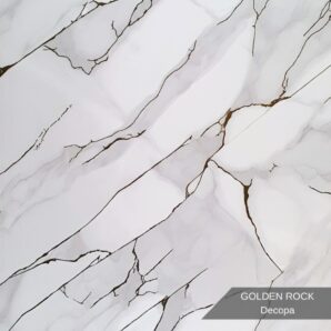 PVC Mermer Panel Golden Rock modeli, koyu kaya taşı tonları üzerine altın gold damar geçişleriyle tasarlanmış dekoratif PVC duvar panelidir. Modern, lüks ve güçlü iç mekân dekorasyonlarında TV ünitesi arkası, salon, ofis, otel, restoran, showroom, banyo ve mutfak duvar kaplamalarında kullanılan estetik mermer görünümlü PVC panel çözümüdür. Parlak yüzeyli, suya dayanıklı, antibakteriyel ve kolay temizlenebilir PVC-polimer yapısıyla uzun ömürlü kullanım sağlar. Golden Rock mermer deseni, doğal kaya taşı görünümünü gold damar detaylarıyla birleştirerek mekânlara premium, dikkat çekici ve sofistike bir atmosfer kazandırır.